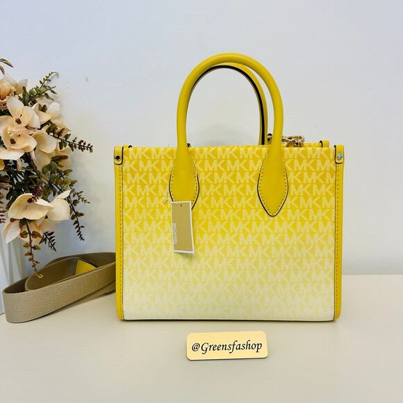 Michael Kors Mirella Small Ombré Signature Logo Crossbody Bag Daisy Yellow - Picture 7 of 9